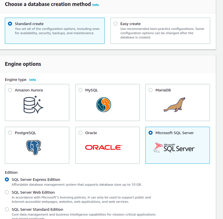 Database Creation - AWS SQL Server