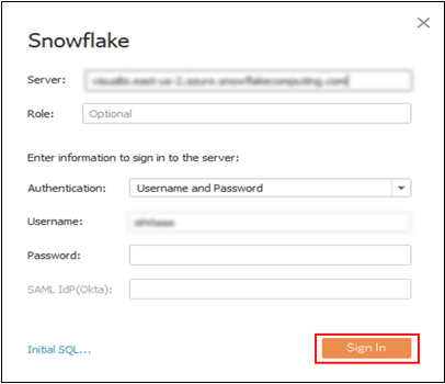 Snowflake to Tableau - Credentials