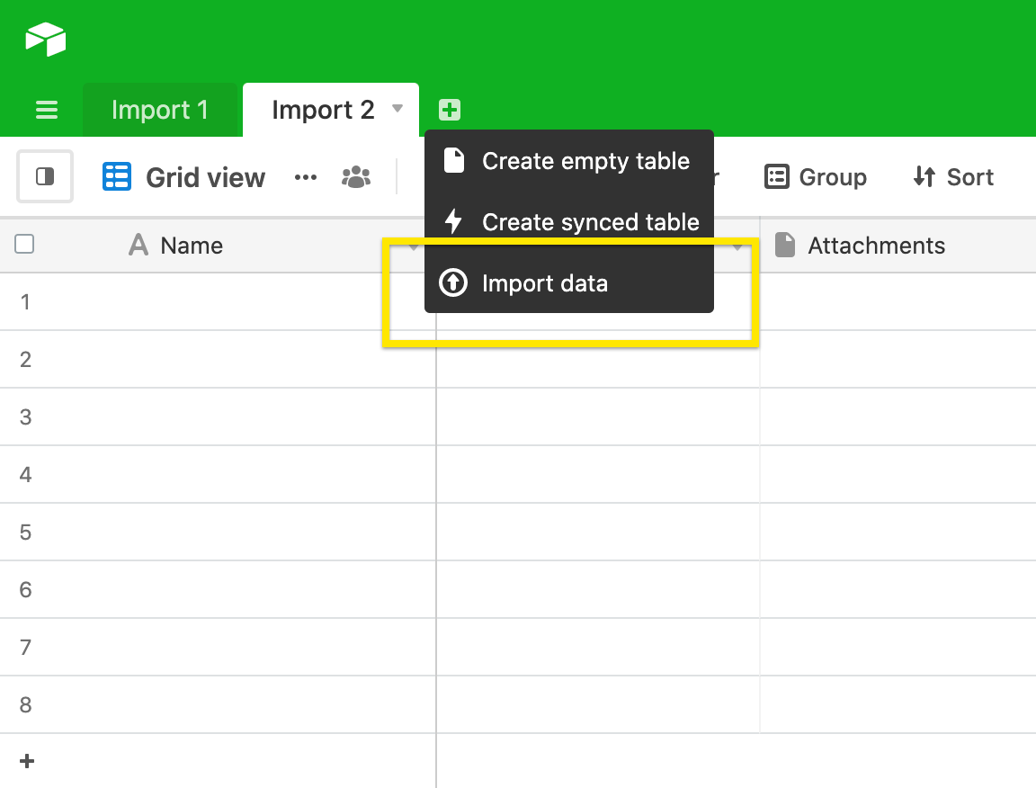 Airtable 'Import Data' Feature