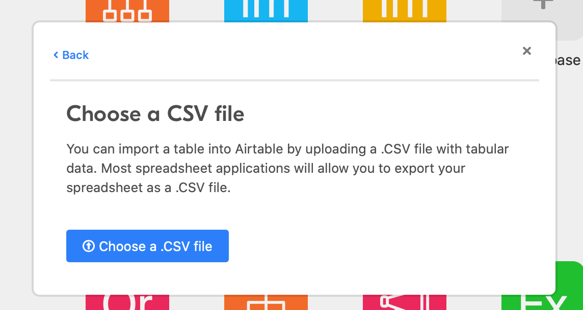 Airtable 'Choose a .CSV file' option