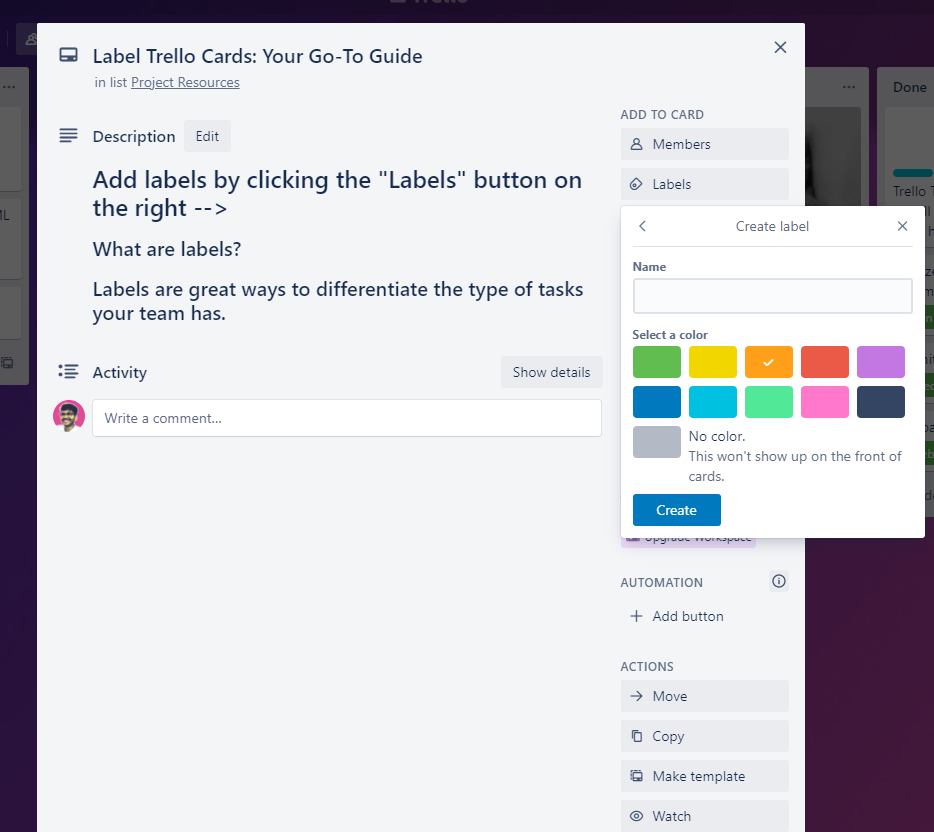 Creating new Labels on Trello Cards