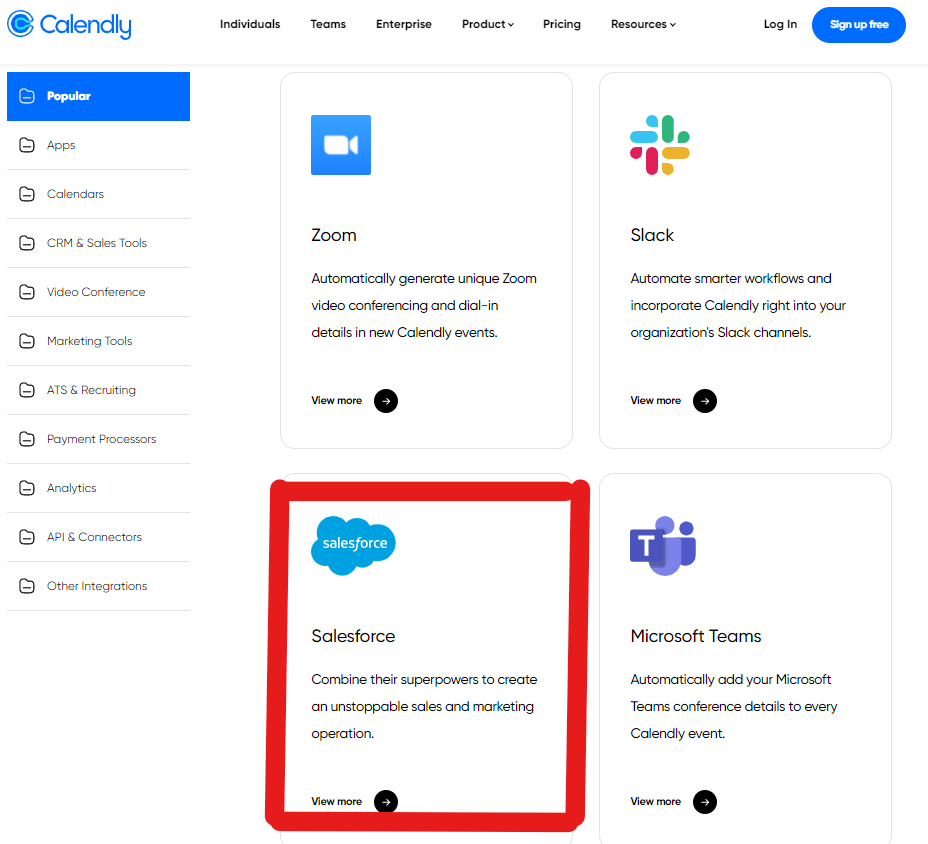 Calendly Salesforce Integration page