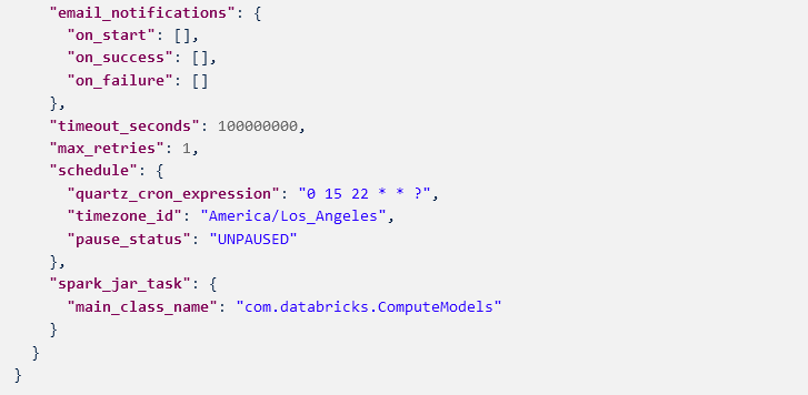 JSON Response for Reset 2 - Databricks Jobs API