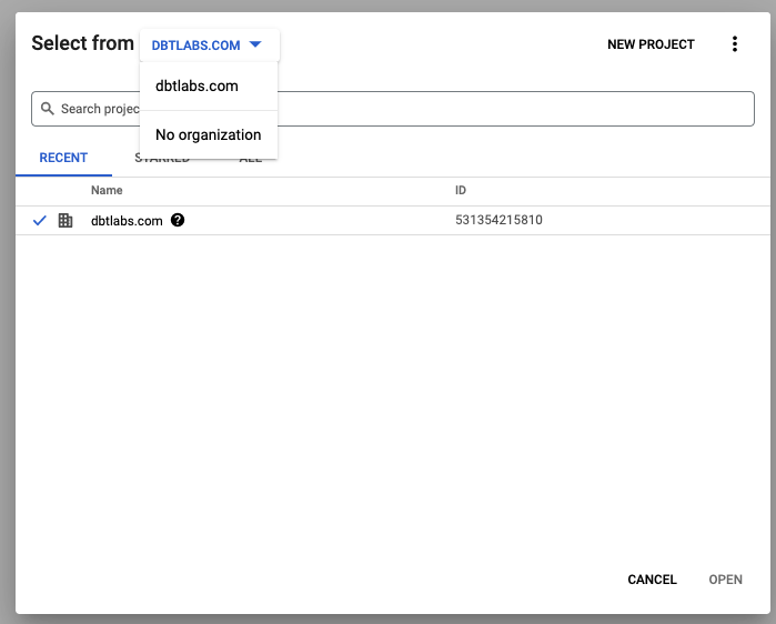 Connect dbt to BigQuery: create new project